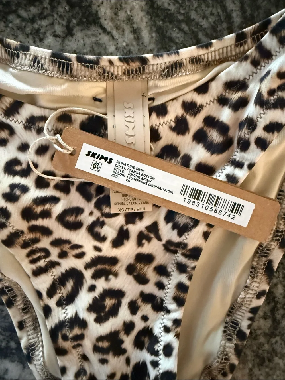 SKIMS Swim Cheeky Tanga Bikini Bottoms Champagne Leopard Print XS NWT